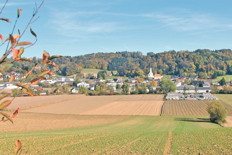 Blick auf den Ortsteil Wolfsberg im Schwarzautal. Die Marktgemeinde hat derzeit ca. 2330 Einwohner.