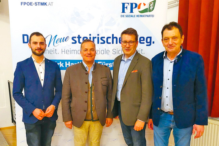 Bezirksparteiobmann GR Luca Geistler, Dr. Georg Mayer, StR DI Christian Schandor und Landesgeschäftsführer Anton Kogler.
