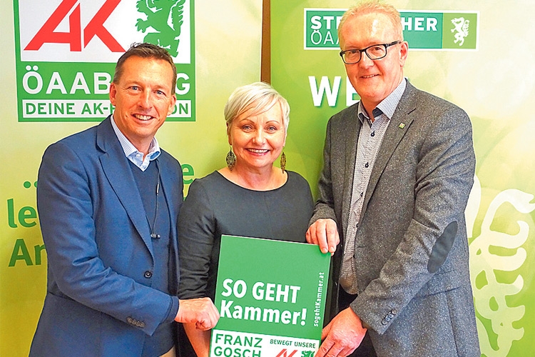 FCG-Spitzenkandidat Franz Gosch (r.) mit ÖVP-Bezirksobmann DI Andreas Kinsky und ÖVP-GF Johanna Steinbauer. 