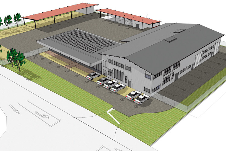 So wird das neue „Landtechnikzentrum“ in Gnas Nord (nach der A1 Tankstelle) der Firma LTH Hütter aussehen. 